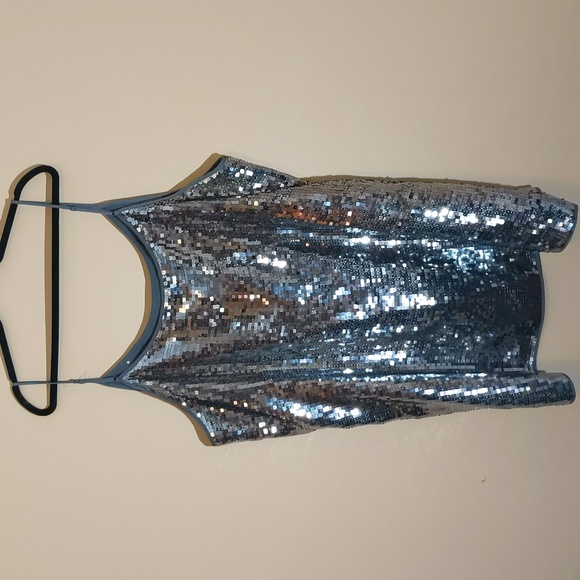 Joe Fresh| NWT Silver Spaghetti Strap Square Sequined Dress - Picture 2 of 16